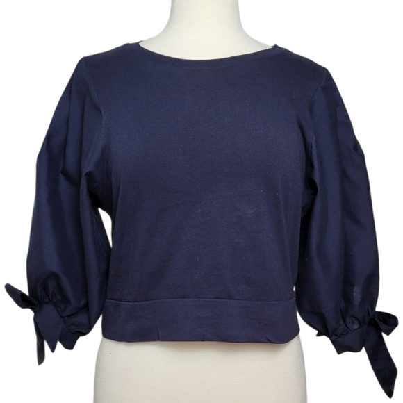 FOREVER 21 Top Cropped Crew Neck Ribbon Tie Size Medium - Picture 1 of 7